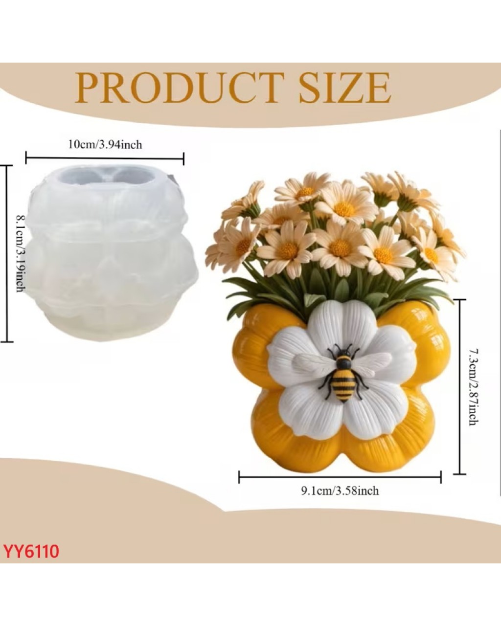 YY6110 Minimalist Arılı Çiçek Vazo Silikon Kalıp